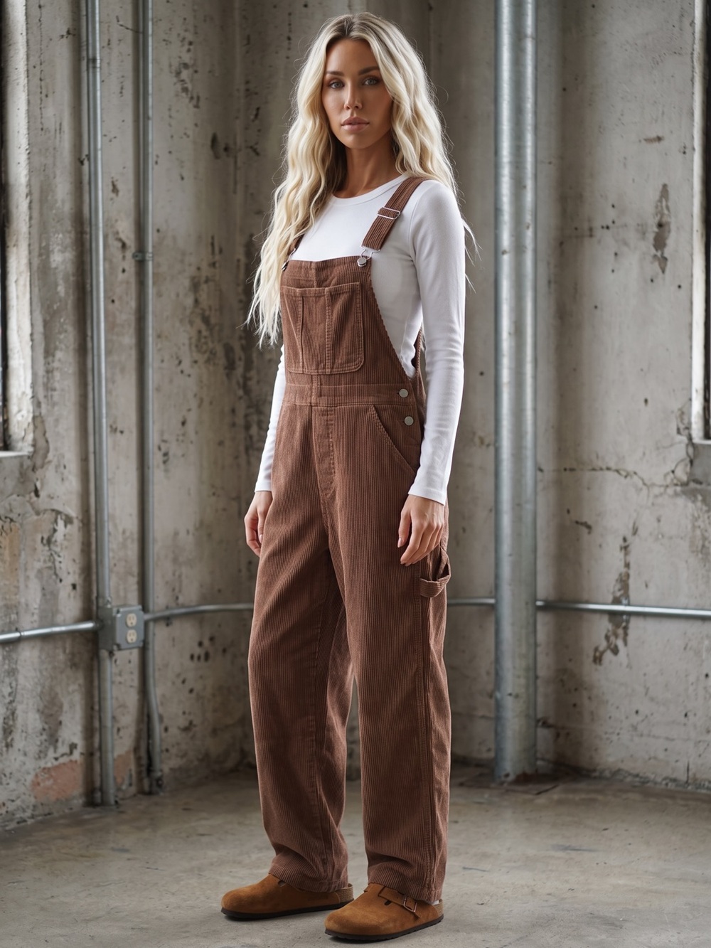 NWT Boho Carpenter Relaxed Classic Fit Corduroy Washed Brown Overalls - Picture 10 of 13